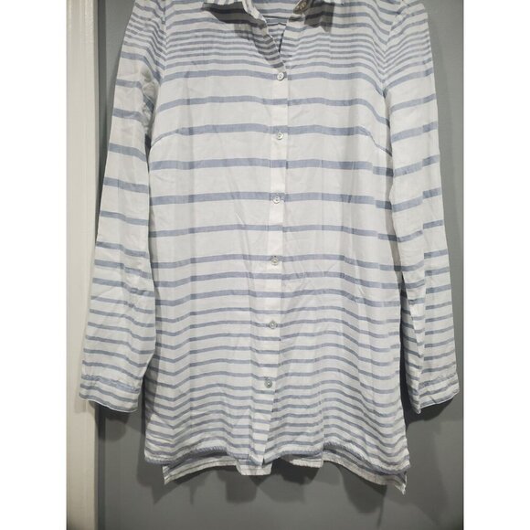 J. Jill Women's Button Front Top White Gray Striped Tunic Long-sleeved Sz S Tall - Picture 3 of 15